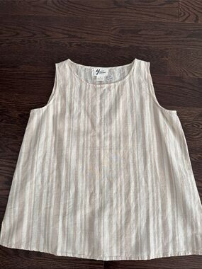 Andrea Jovine Cream linen/cotton  Beige Striped Sleeveless Tank